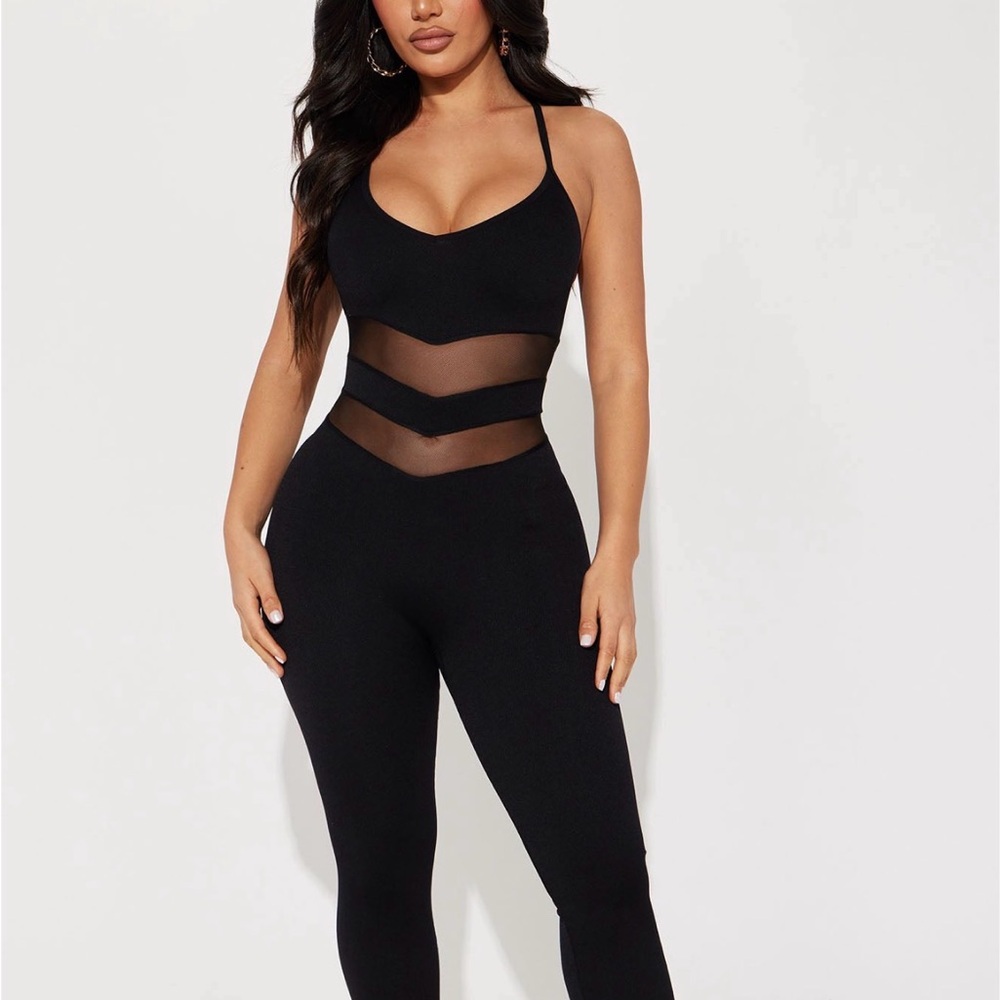 Fashion Nova Black Sheer Detail Jumpsuit